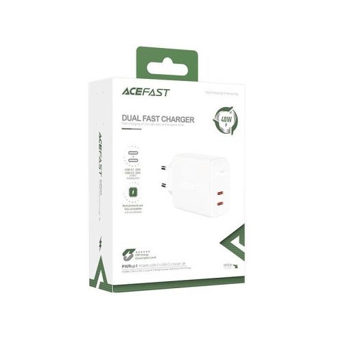 Мережевий зарядний пристрій ACEFAST A9 PD40W(USB-C+USB-C) dual port charger White