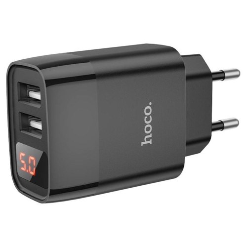 Мережевий зарядний пристрій HOCO C86A Illustrious dual port charger with digital display set(Micro) Black