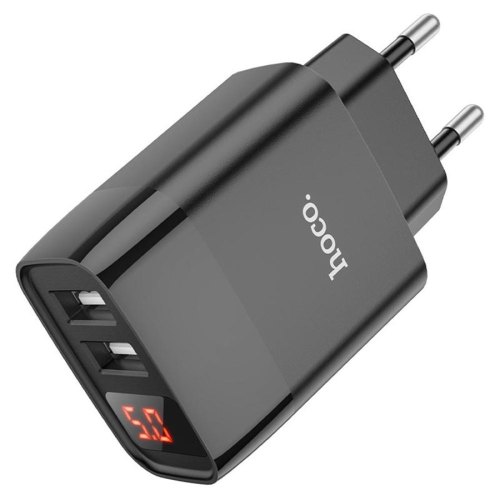 Мережевий зарядний пристрій HOCO C86A Illustrious dual port charger with digital display set(Micro) Black