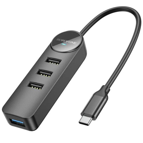 USB-хаб Borofone DH5 Erudite 4-in-1 adapter(Type-C to USB3.0+USB2.0*3)(L=0.2M) Black