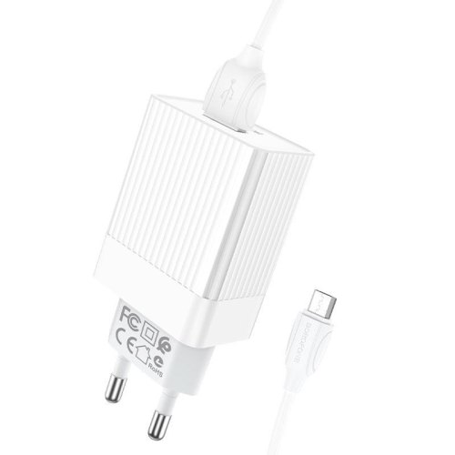 Мережевий зарядний пристрій BOROFONE BA47A Mighty speed single port QC3.0 3A + Micro-USB cable White