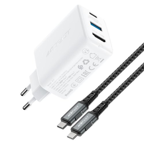 Мережевий зарядний пристрій ACEFAST A17 65W GaN multi-function HUB charger set White