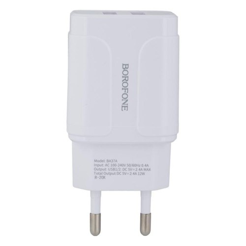 Мережевий зарядний пристрій BOROFONE BA37A Speedy dual port charger(Micro)  White