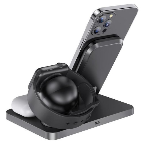 Бездротовий зарядний пристрій HOCO CW33 Ultra-Charge 3-in-1 vertical wireless fast charger Black