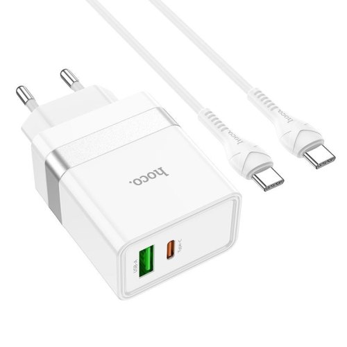 Мережевий зарядний пристрій HOCO N21 Extension speed PD30W+QC3.0 charger set(Type-C to Type-C) White