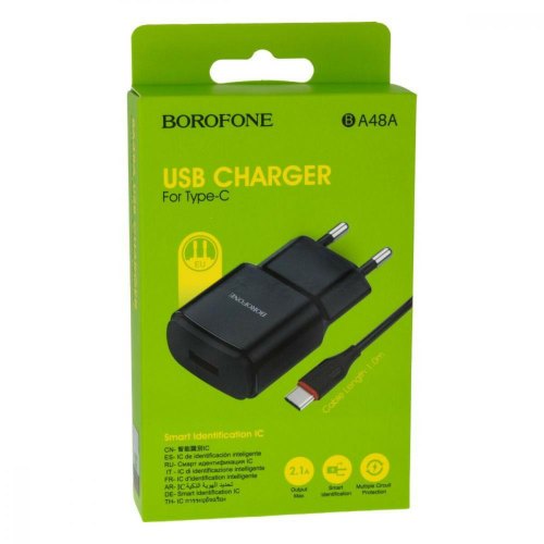 Мережевий зарядний пристрій BOROFONE BA48A Orion single port charger set(Type-C) Black