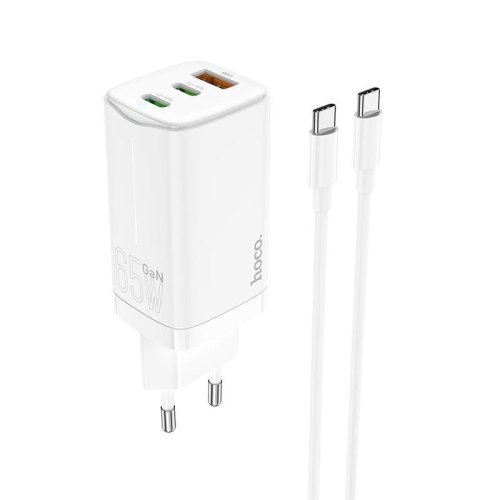 Мережевий зарядний пристрій HOCO N16 Scenery 65W three-port(2C1A) charger set(Type-C to Type-C) White