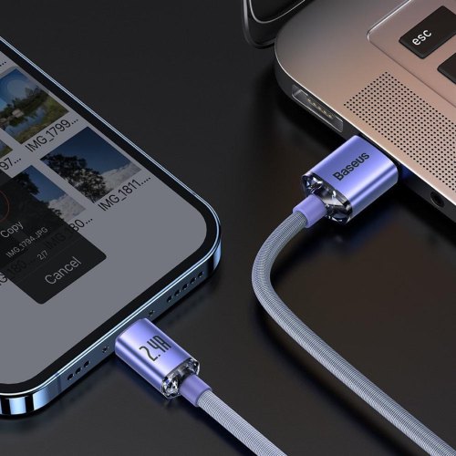 Кабель Baseus Crystal Shine Series Fast Charging Data Cable USB to iP 2.4A 1.2m Purple
