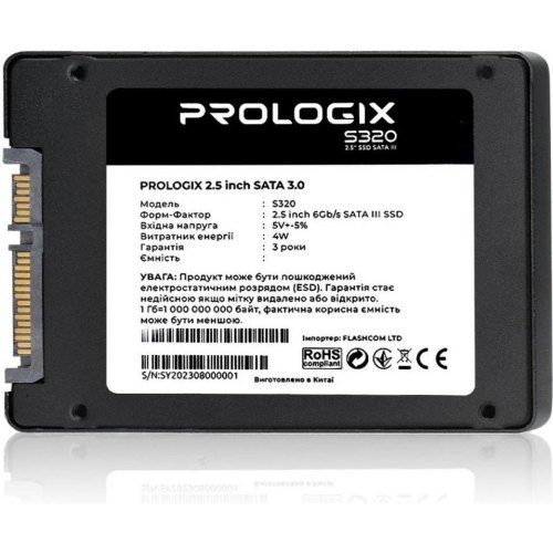Накопичувач SSD  480GB Prologix S320 2.5 SATAIII TLC (PRO480GS320)