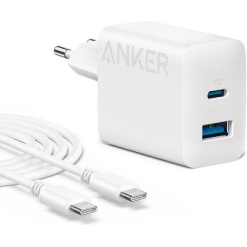 Мережевий зарядний пристрій ANKER PowerPort 312 - 20W USB-C & USB-A + USB-C cable White