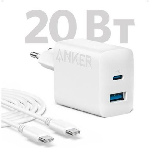 Мережевий зарядний пристрій ANKER PowerPort 312 - 20W USB-C & USB-A + USB-C cable White