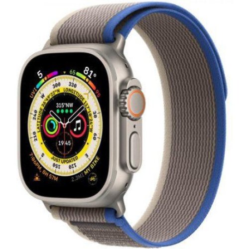 Apple Watch Ultra GPS + Cellular 49mm Titanium Case with Blue/Gray Trail Loop - S/M **