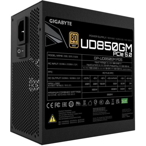 Блок живлення, 850W, Gigabyte, ATX3.0, 120мм, КПД 90%, активна PFC, 150 x 140 x 86 (GP-UD850GM PG5)