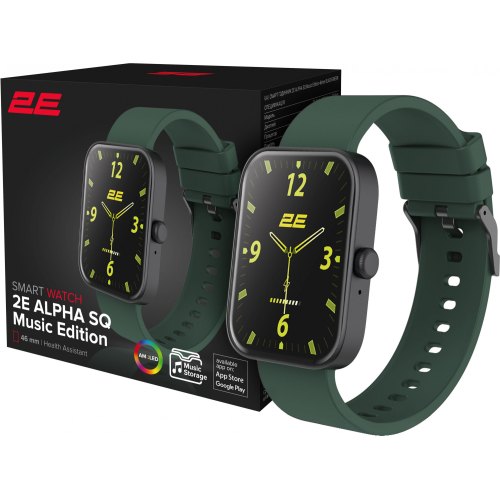Смарт годинник 2E Alpha SQ Music Edition 46mm, Black-Green