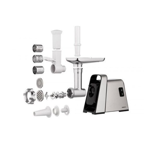 М'ясорубка Ardesto, 2400Вт, 2.2кг/хв, 3 решітки, насадка для ковбас, кеббе, томатів, 4 терки, пластик, чорно-срібний