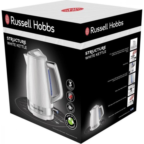 Електрочайник Russell Hobbs Structure, 1.7л, пластик, підсвічування, біло-сріблястий