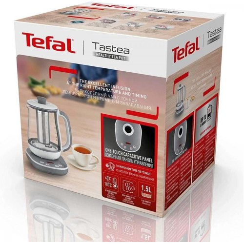 Електрочайник Tefal Tastea tea maker 1.5л, скло, заварник, біло-сірий