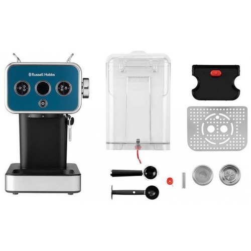 Кавоварка Russell Hobbs рожкова Distinctions Ocean 1.1л, мелена + чалди, синьо-сріблястий