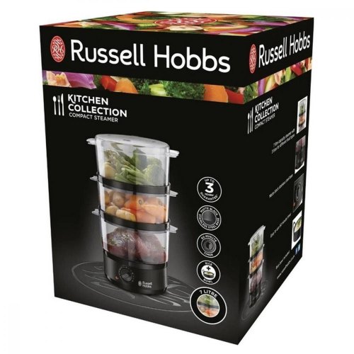 Пароварка Russell Hobbs Kitchen Collection 400Вт, чаша-2.3/3.3л, резервуар для води -0.5л, механічне керування, 3 яруси, пластик, чорний