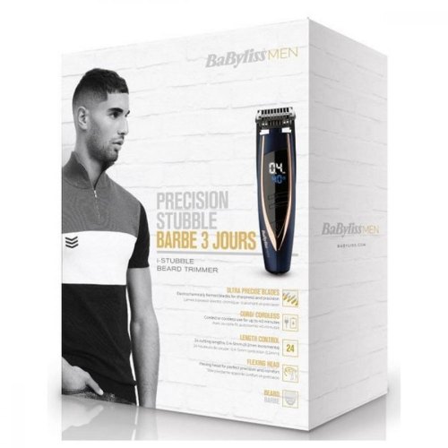 Тример Babyliss, для бороди і вусів, мережа+акум., вібраційний мотор, насадок-1, сталь, синій