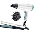 Фен+випрямляч Remington набір Shine Therapy, 2300Вт, 3 режими, дифузор,щипці для волосся(150-230°С,кераміка), біло-блакитний