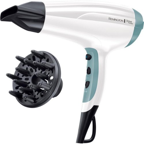Фен+випрямляч Remington набір Shine Therapy, 2300Вт, 3 режими, дифузор,щипці для волосся(150-230°С,кераміка), біло-блакитний