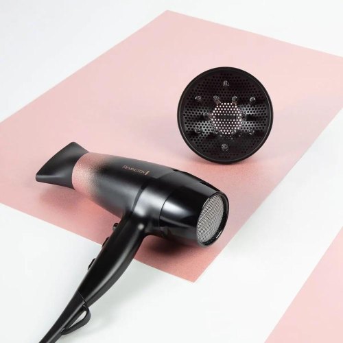 Фен Remington Rose Shimmer, 2200Вт, 3 режими, дифузор, іоніз-я, хол. обдув, чорно-рожевий