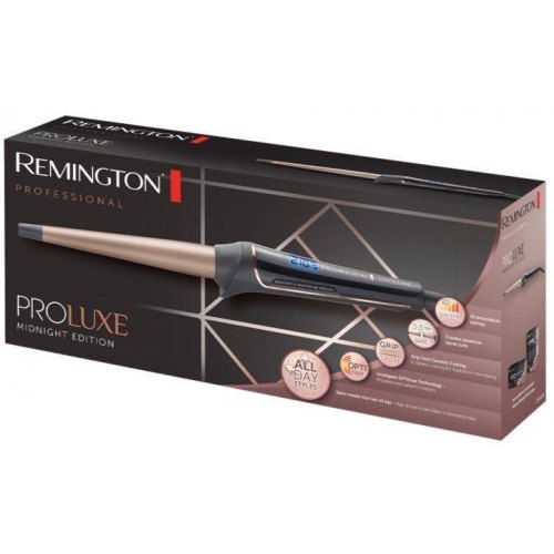 Плойка Remington ProLuxe Midnight Edition, конусна, 37Вт, темп.режимів-10, D-13-25mm, 120-210С, дисплей, кераміка, чорний