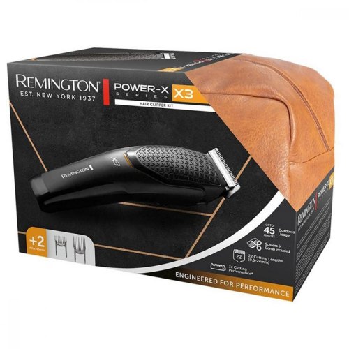 Машинка для стрижки Remington Power X Series X3, мережа+акум., насадок-2, кейс,ножиці, гребінець в компл, сталь, чорний