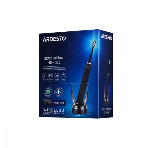 Щітка зубна електр. Ardesto, ETB-212CB, 40т. колив/хв, насадок-4, футляр, IPX7, чорний