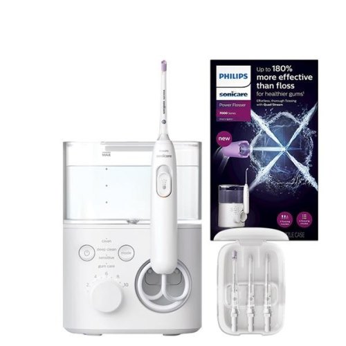 Іригатор Philips стаціонарний Sonicare Philips Sonicare Power Flosser 7000, чаша 600 мл, від мережі , чохол, 4 насадки , білий