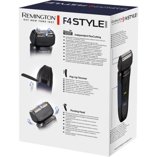 Бритва електрична Remington F4 Style Series, 3 головки для бриття, сухе/вологе гоління, тример, чорний/синій