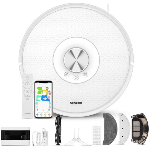 Робот-пилосос Sencor, 400Вт, h=9.8см, вологе прибирання, конт пил -0.45л, вода -0.24л, автон. робота до 120хв, вага-2,5кг, НЕРА, білий