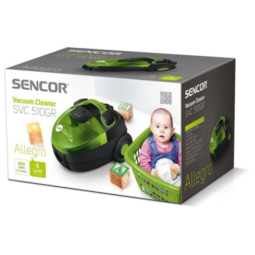 Пилосос Sencor контейнерний Allegro, 890Вт, конт пил -1.5л, НЕРА, чорно-зелений