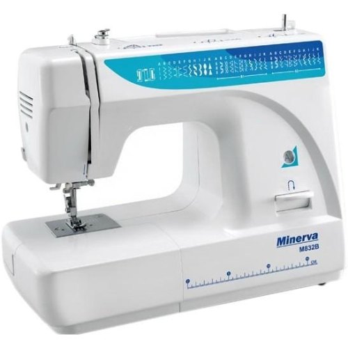 Швейна машина МINERVA M832B,  електромех., 85 Вт,  37 швейних операцій, петля напівавтомат, білий+синій