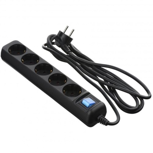 Подовжувач мережевий 2E 5хТип F, 3х1.5мм кв, 16A, 1.5м, чорний