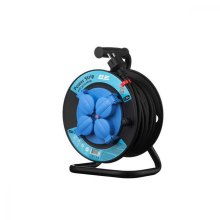 Подовжувач мережевий 2E 4хТип F, 3х1.5мм кв, 16A, на котушці, 20м, чорно-синій