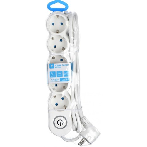 Подовжувач мережевий 2E Plus 5хТип F, 3х1мм кв, 10A, 3м, біло-сірий