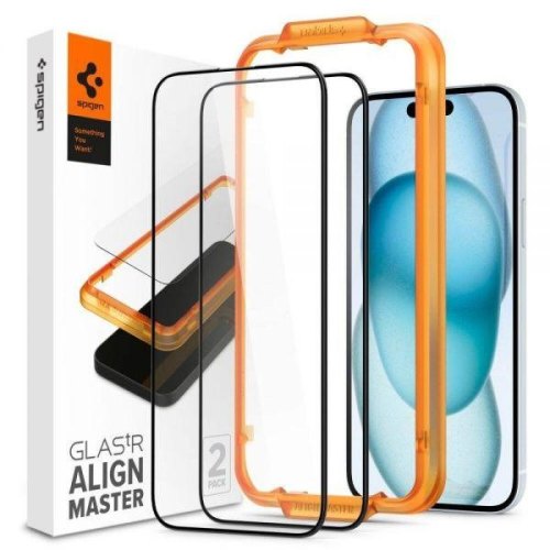 Захисне скло Spigen для iPhone 15, tR AlignMaster FC (2 Pack), Clear