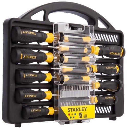 Викрутки Stanley, набір 34шт, бітотримач 1/4, 20 біт, SL,PH,PZ,Torx, кейс