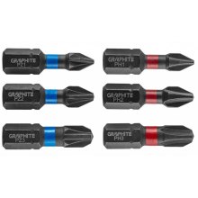 Біти GRAPHITE, набір 6шт, 1/4, ударні, PH,PZ, 25мм, сталь S2