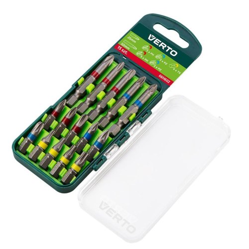 Біти Verto, набір 15шт, 1/4, PH,PZ,TX, CrV, кейс