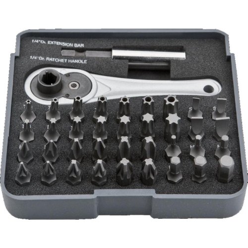 Біти Neo Tools, набір 38шт, 1/4, бітотримач, тріскачка, SL,PH,PZ,H,T,TT, 25мм, сталь S2, кейс