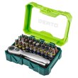 Біти Verto, набір 32шт, 1/4, бітотримач, ключ з тріскачкою, SL,PH,PZ,H,TT,TX, 25мм, CrV, кейс