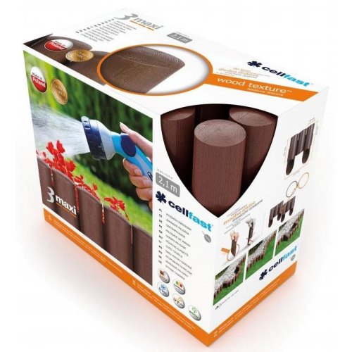 Газонна огорожа Cellfast 3 MAXI, 10 секцій по 21см, 2.1м, коричневий