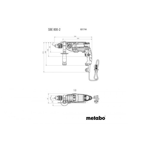 Дриль ударний Metabo SBE 800-2, 800Вт, ШЗП 1.5-13мм, 0-1200•0-3200об•хв, 2.3кг