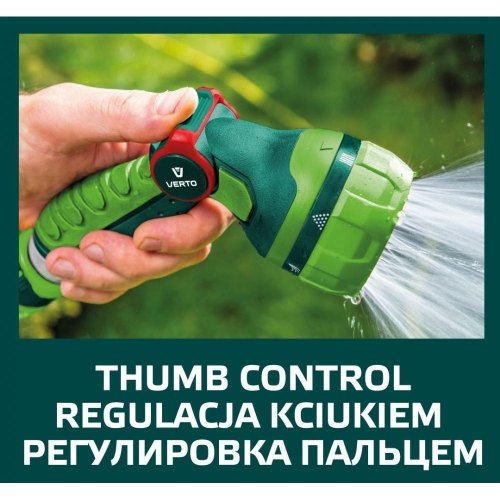 Зрошувач ручний Verto, пістолетний, 1/2-3/4, 7 функцій, плавне регулювання напору води великим пальцем, тримач двокомпонентний