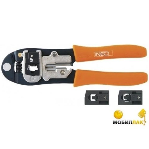 Кліщі обтискні Neo Tools, для обтиску наконечників 4P, 6P, 8P, змінні головки, 195мм