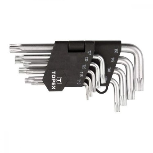 Ключі Torx TOPEX, набір 9шт, короткі, CrV, T10-T50