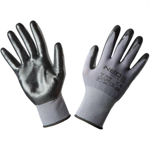 Рукавички робочі Neo Tools, нітрилове покриття, нейлон, р.9, сірий